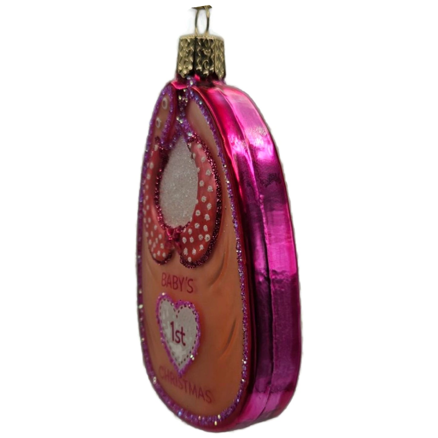 Old World Christmas Pink Baby Bib Girl Baby First Christmas Holiday OWC Ornament