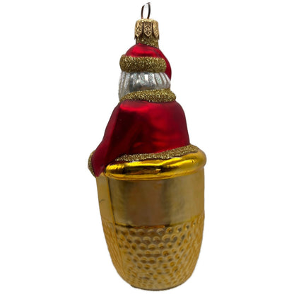 Patricia Breen Thimble Santa Glittered Sewing Seamstress Christmas Ornament