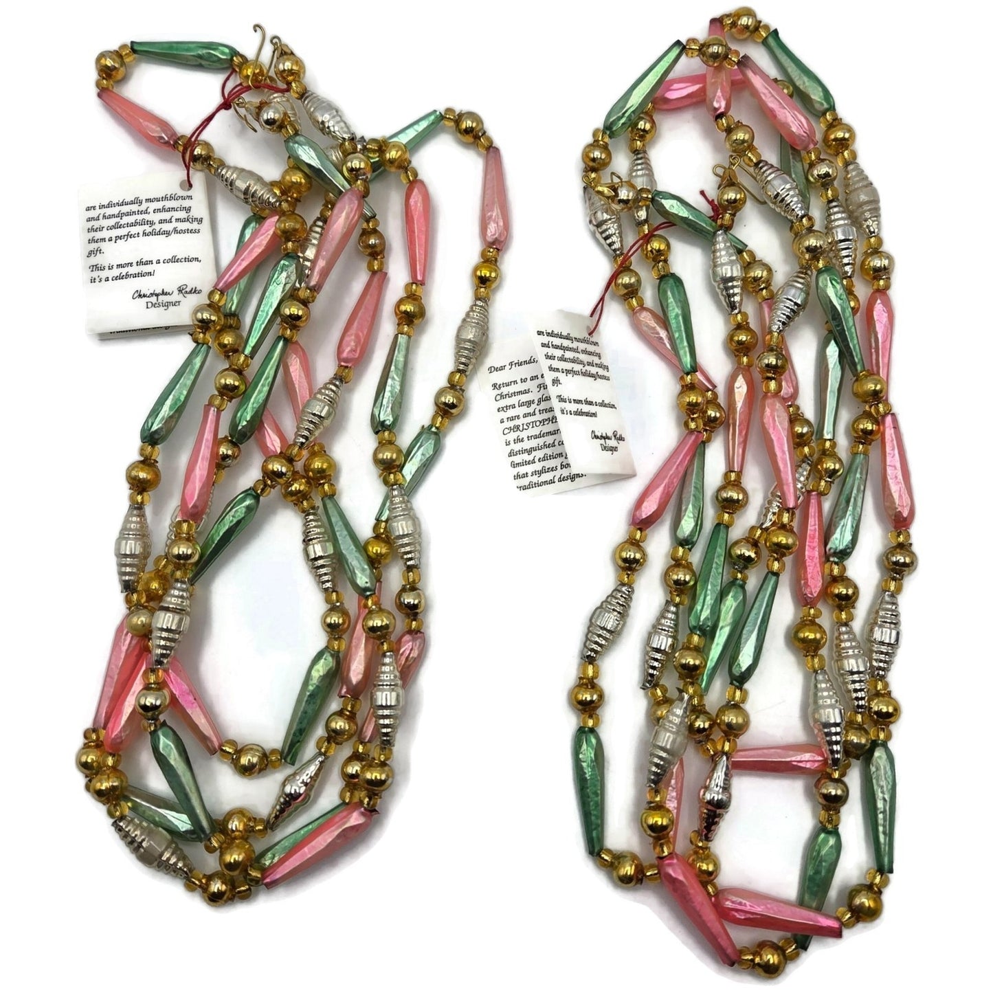 Christopher Radko Bead Garland Sorbet 72 Inch Strand 92-223-1 Christmas Set of 2