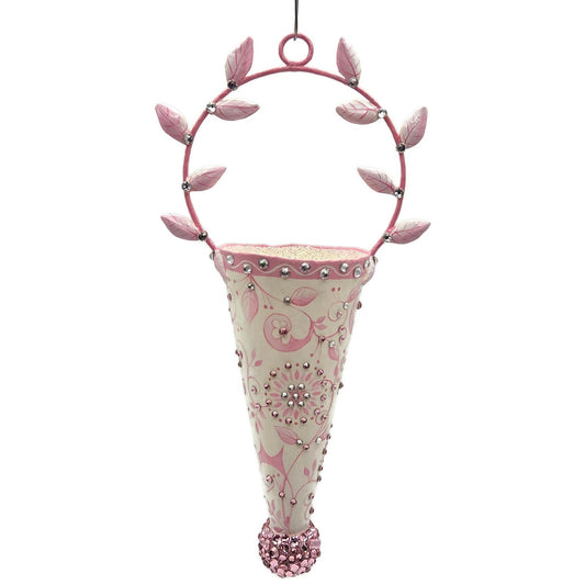 Patricia Breen Christmas Cornucopia Chinoiserie Pink Spring Ornament Basket CATZ