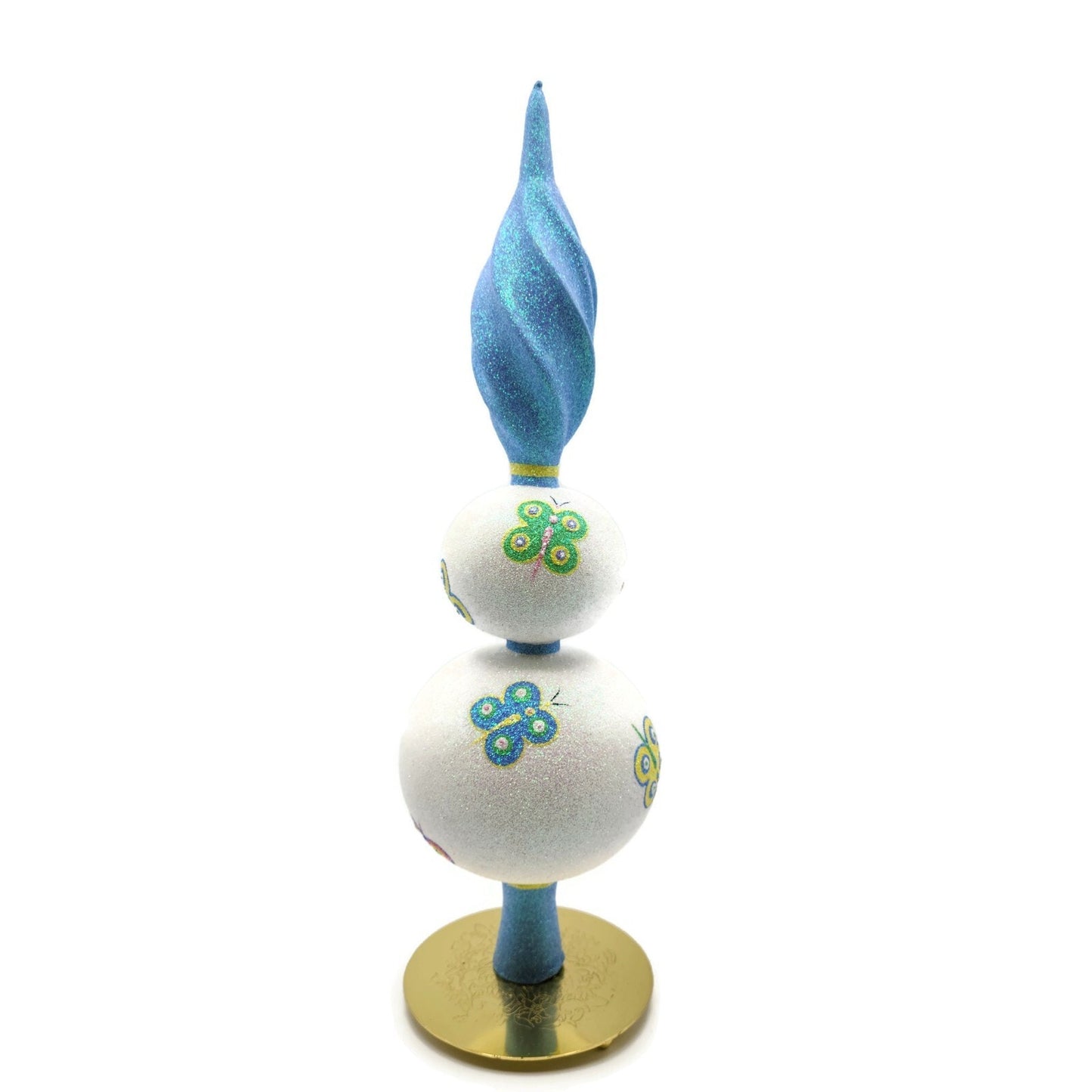 Patricia Breen Butterfly Finial 2-Ball Blue Yellow Christmas Finial Tree Topper