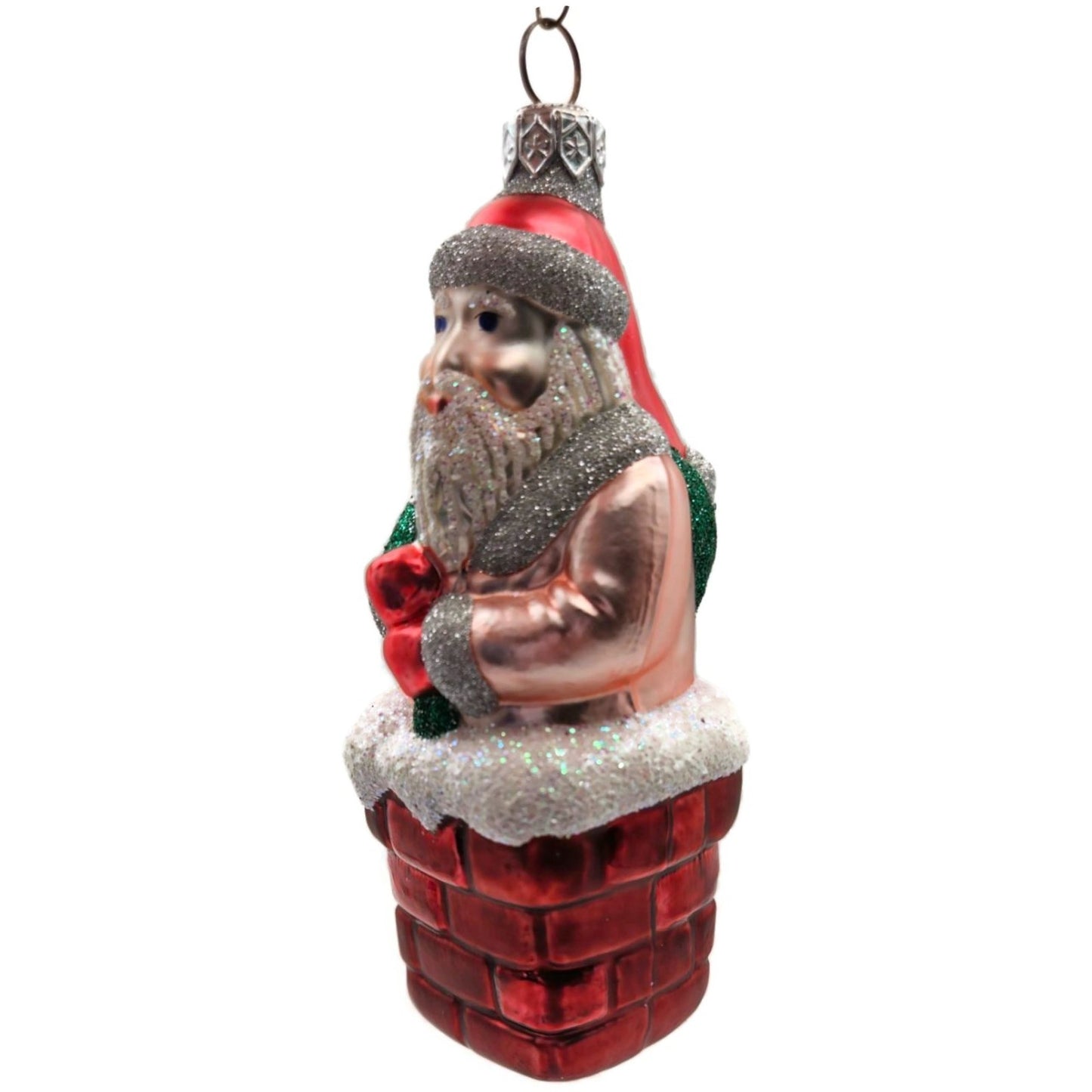 Patricia Breen Here Comes Santa Claus Pink Chimney Green Bag Christmas Ornament