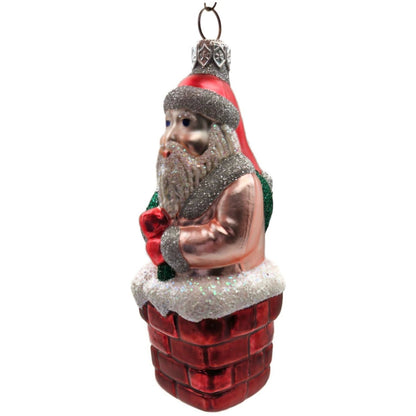 Patricia Breen Here Comes Santa Claus Pink Chimney Green Bag Christmas Ornament
