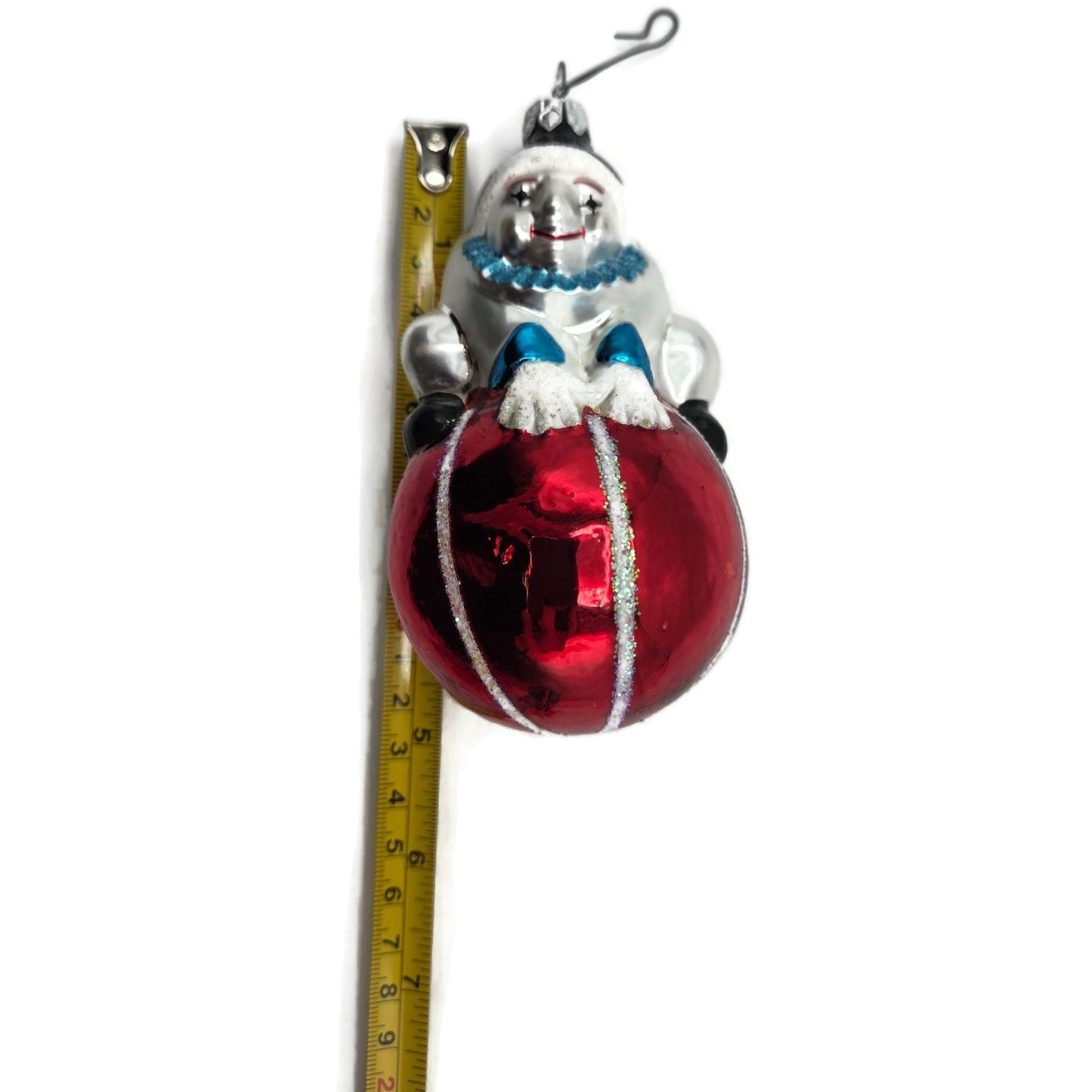 Christopher Radko Roly Poly Clown Red Silver Christmas Tree Ornament 91-032-1