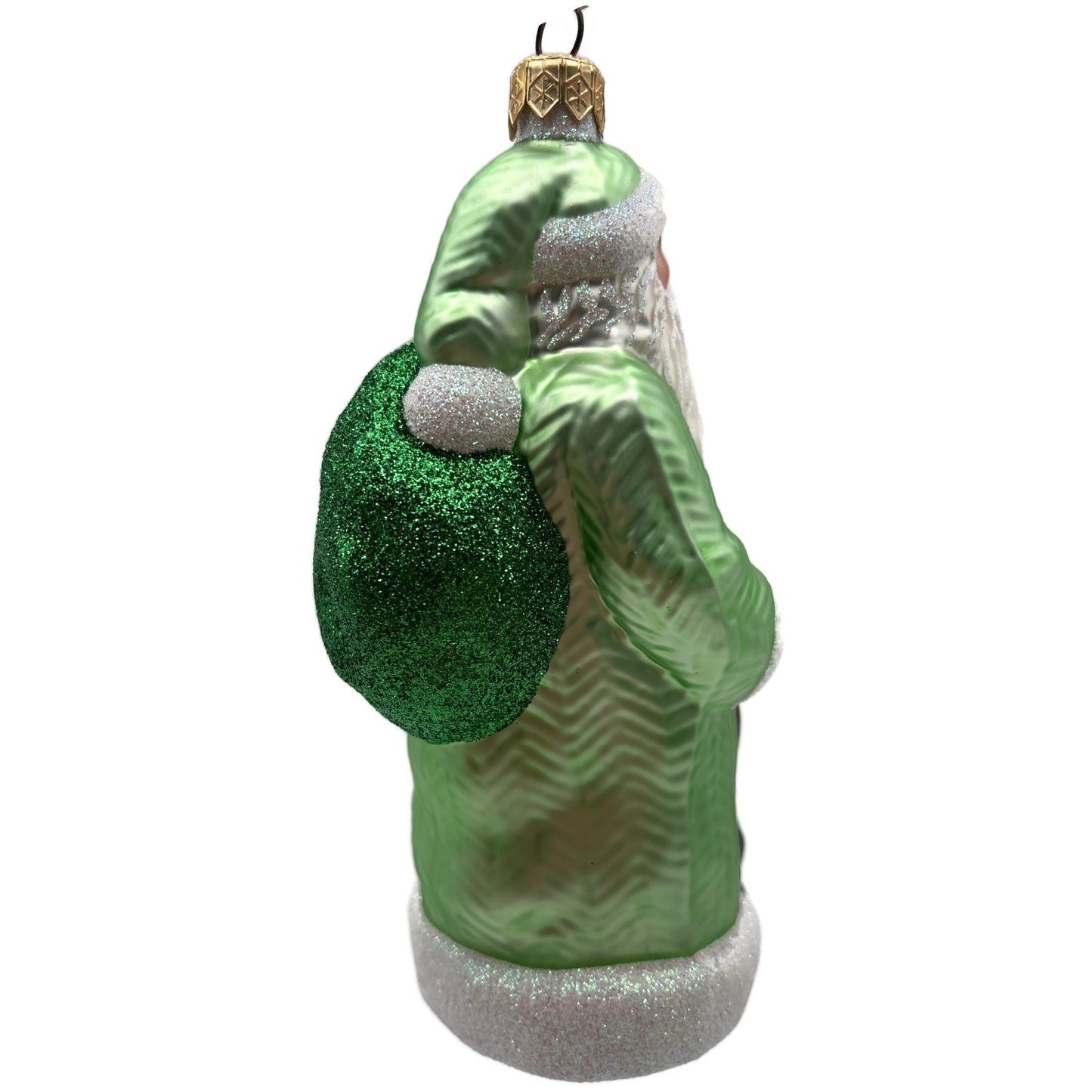 Patricia Breen Santa of the Mead Green White Trim Black Staff Christmas Ornament