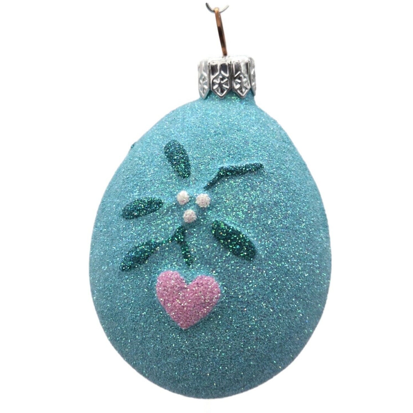 Patricia Breen Mistletoe Egg Turquoise Pink Heart Christmas Holiday Ornament