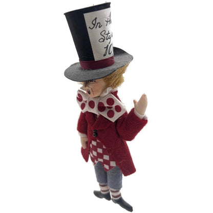 Gladys Boalt Mad Hatter Alice in Wonderland Red Fabric Christmas Ornament Signed