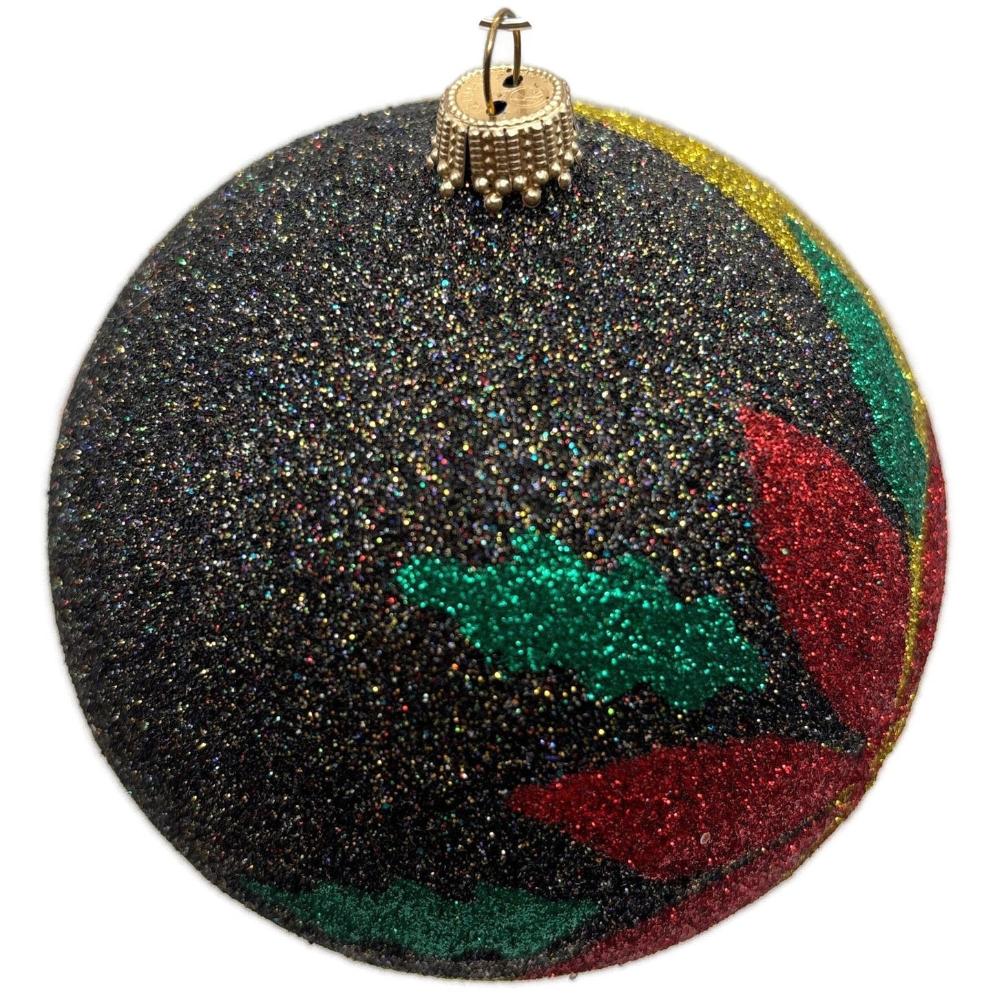 Larry Fraga Poinsettia Heart RITA Black Red Gold Ball Christmas Tree Ornament