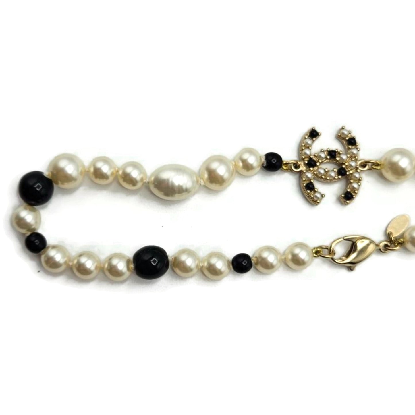 Co Co Chanel Paris Faux Pearls Black Glass Beads Baroque Sweater Necklace