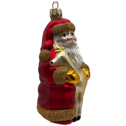 Patricia Breen Santa and Sarenka Fawn Deer Red Gold Christmas Tree Ornament