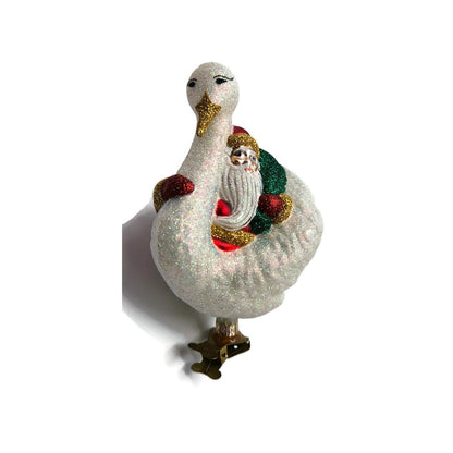 Patricia Breen Swan Boat Santa Claus Red Gold Trim Clip On Christmas Ornament