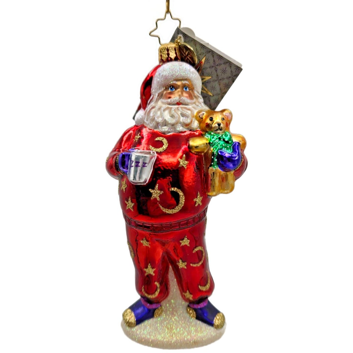 Christopher Radko Bedtime Santa Teddy Bear Stars Moon Christmas Ornament 1016169