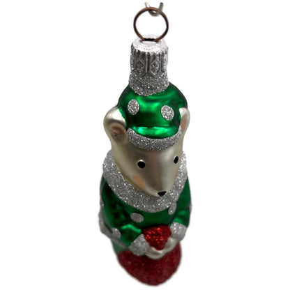 Patricia Breen Festive Mouse Green Silver Dots Christmas Tree Ornament
