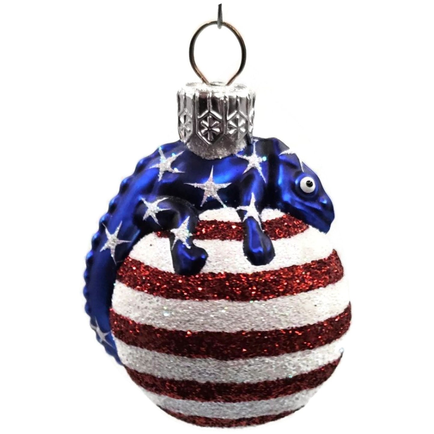 Patricia Breen Miniature Chameleon Striped Patriotic Blue Christmas Ornament