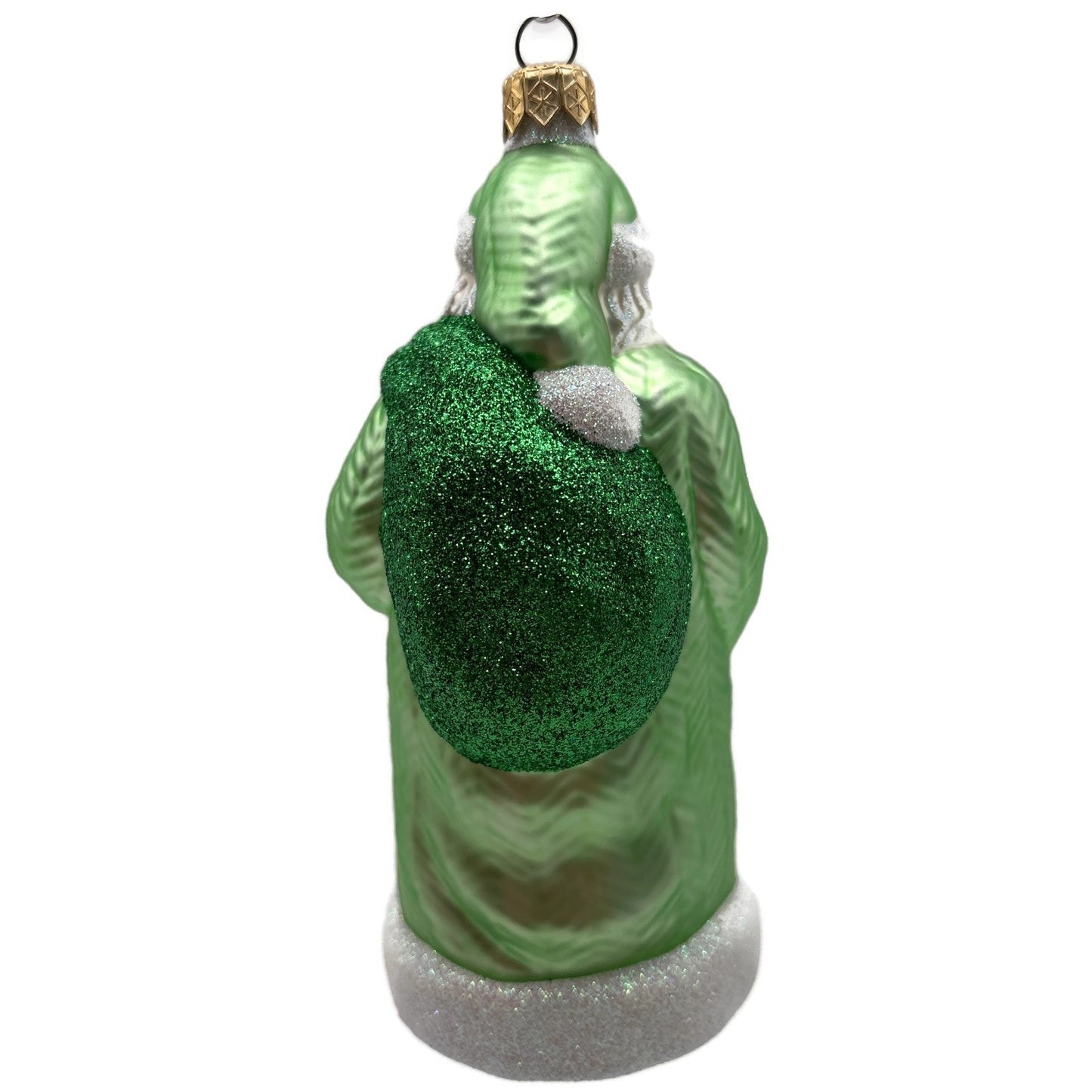 Patricia Breen Santa of the Mead Green White Trim Black Staff Christmas Ornament