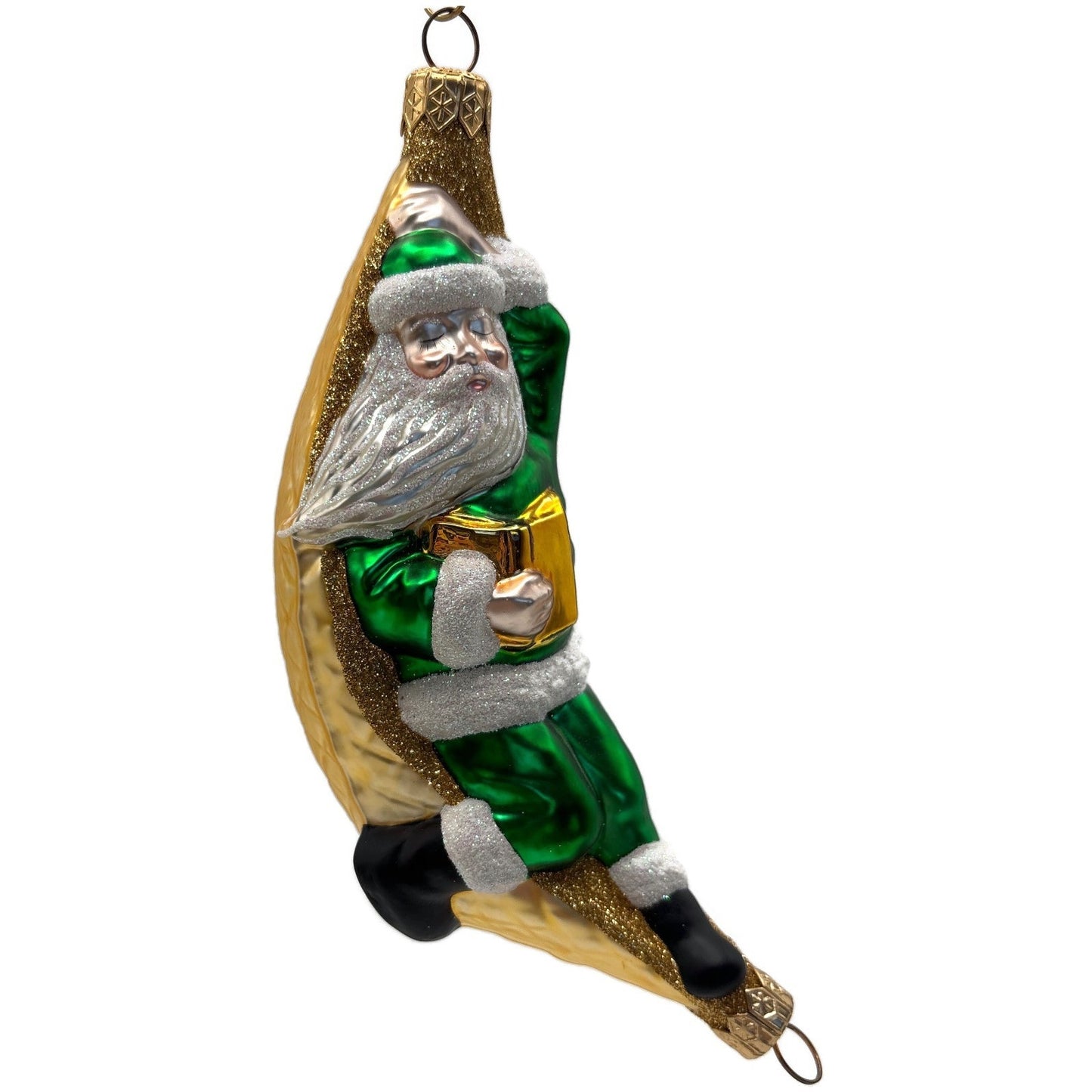 Patricia Breen A Respite for Santa Green Glittered Squares Christmas Ornaments