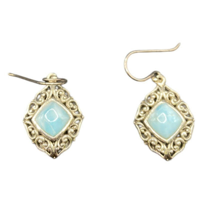 Larimar Fish Hook Earrings Cushion Cut Gemstone 925 Sterling Silver NK Thailand