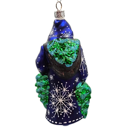 Patricia Breen Through The Woods Cobalt Blue Santa Pine Trees Christmas Ornament