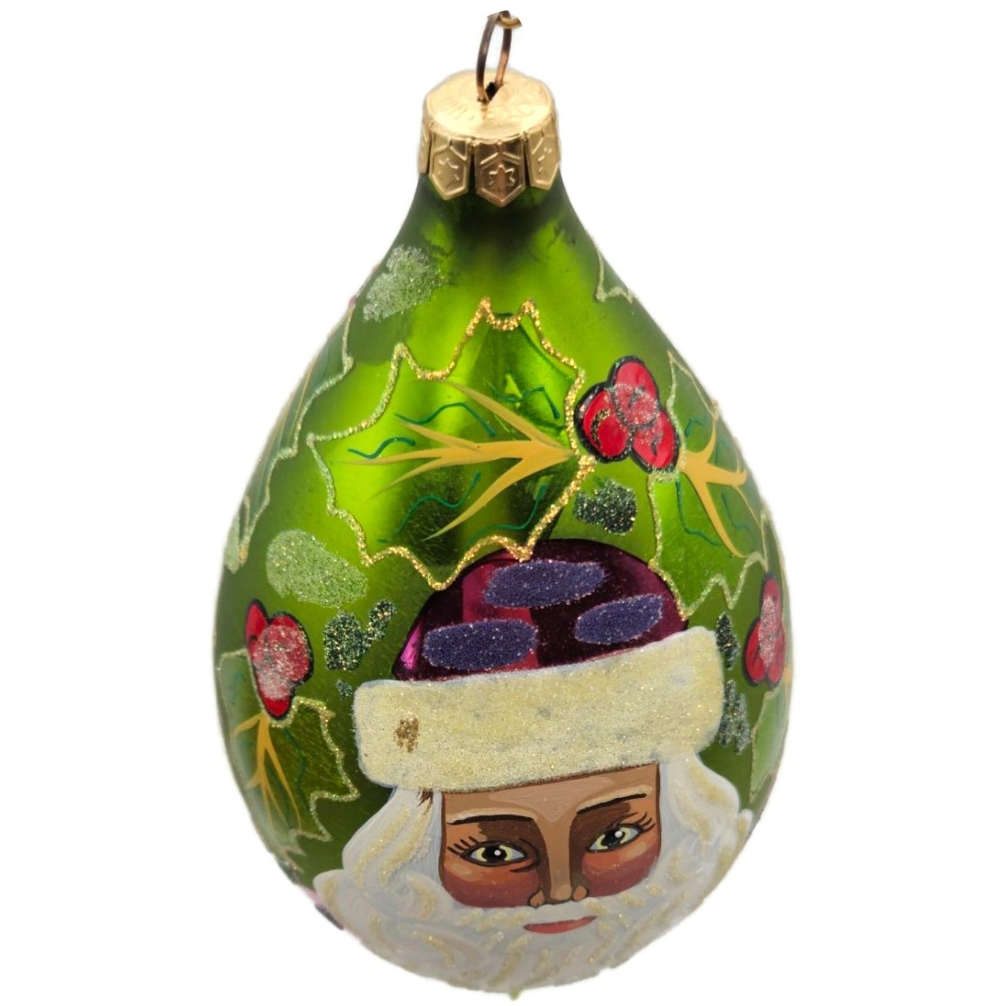 Christopher Radko Regency Santa Portraits Series Green Drop Christmas Ornament