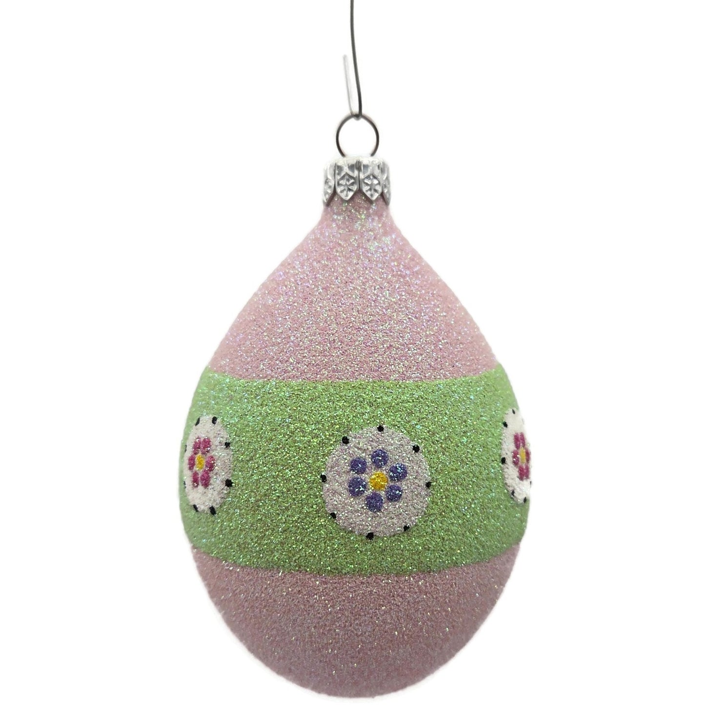 Patricia Breen Easter Egg Green Thick Stripe Floral Easter Christmas Ornament