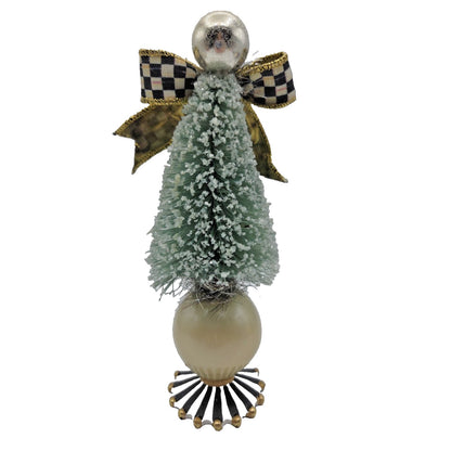 Mackenzie Childs Home Sweet Snow Bottle Brush Tree Mini Green Courtly Check Bow