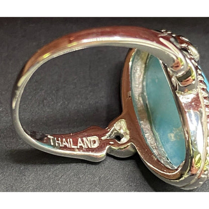 Larimar Gemstone Ring Oval Gemstone 925 Stering Silver JS Thailand Size 8
