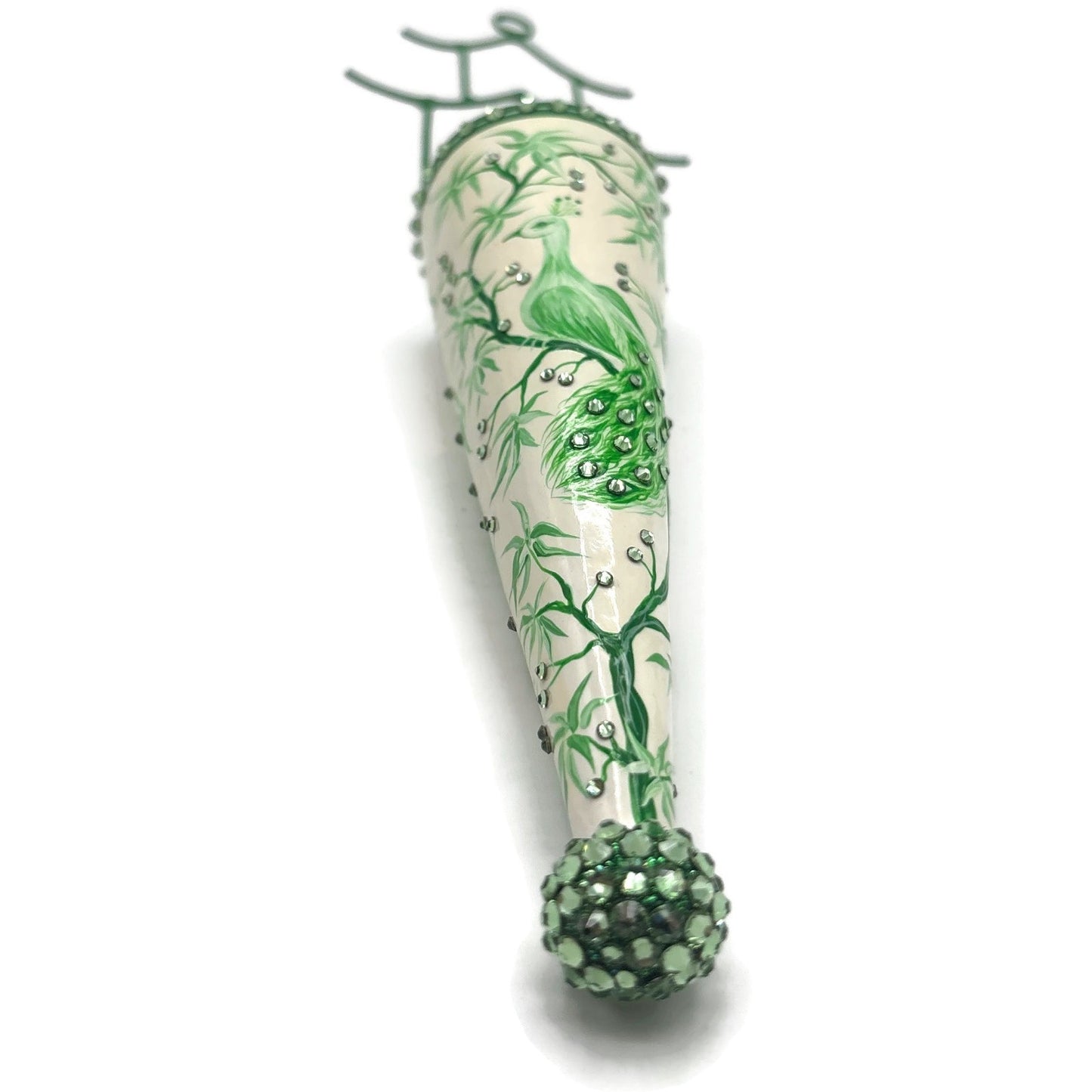 Patricia Breen Pagoda Cornucopia Peacock Chinoiserie Green Christmas Ornament