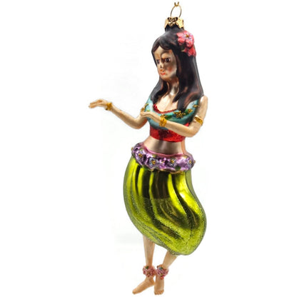 Hawaiian Hula Girl Dancer Summer Glass Green Dress Christmas Tree Ornament