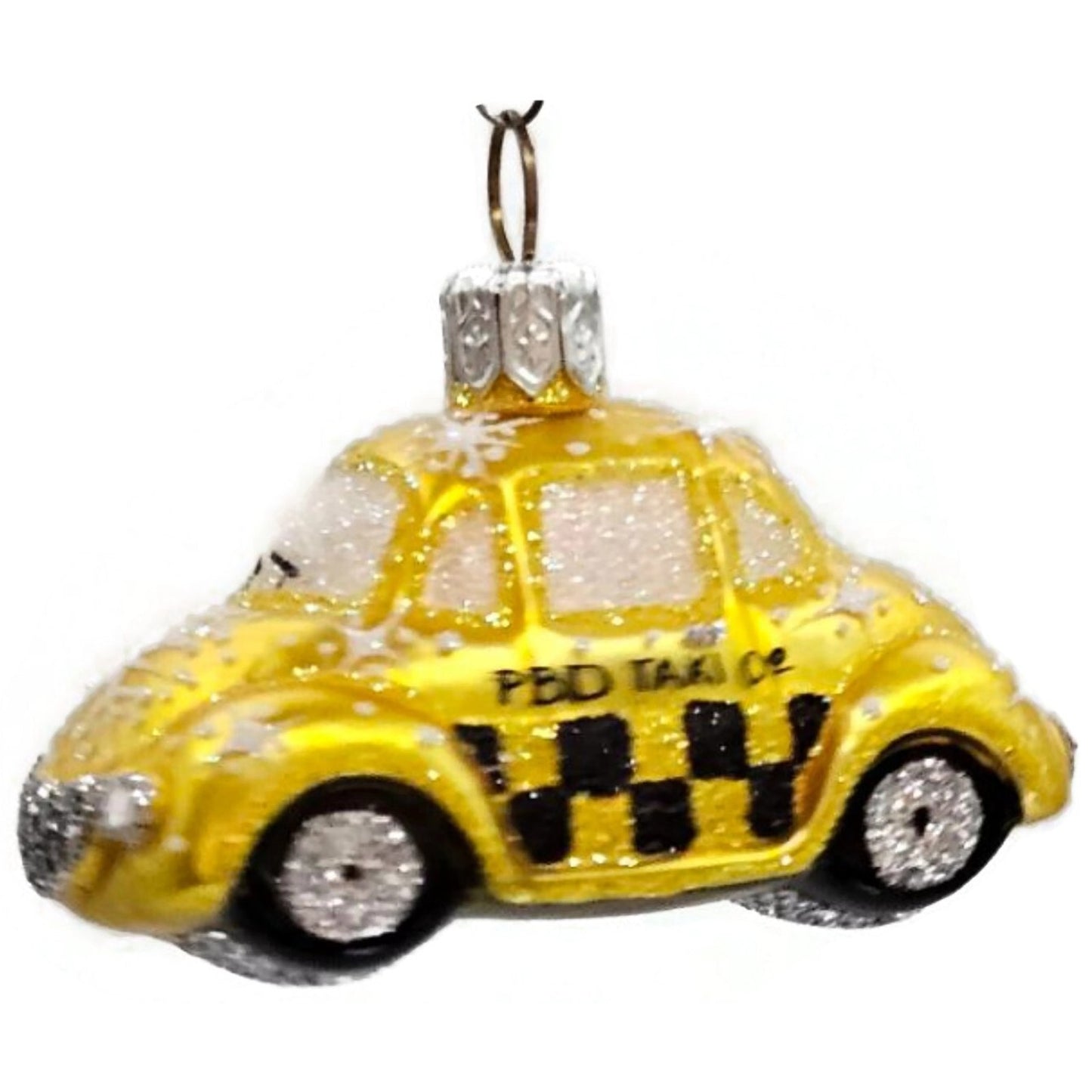 Patricia Breen Miniature Taxi Yellow Snowflakes Signed Christmas Tee Ornament