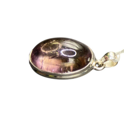 Polished Ametrine Gemstone Pendant Purple Oval Cabochon Silver Tone Fine Jewelry