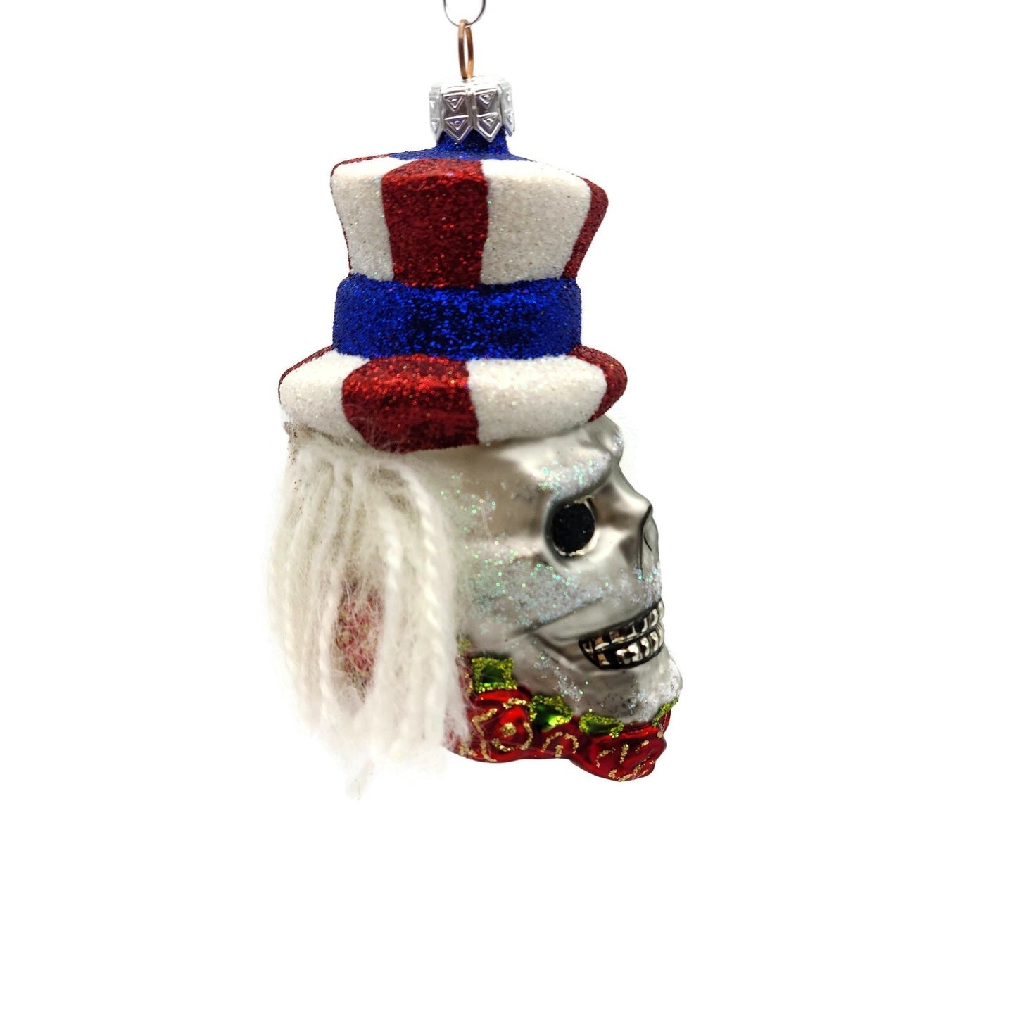 Slavic Treasures Skull Uncle Sam Roses Patriotic Striped Hat Christmas Ornament