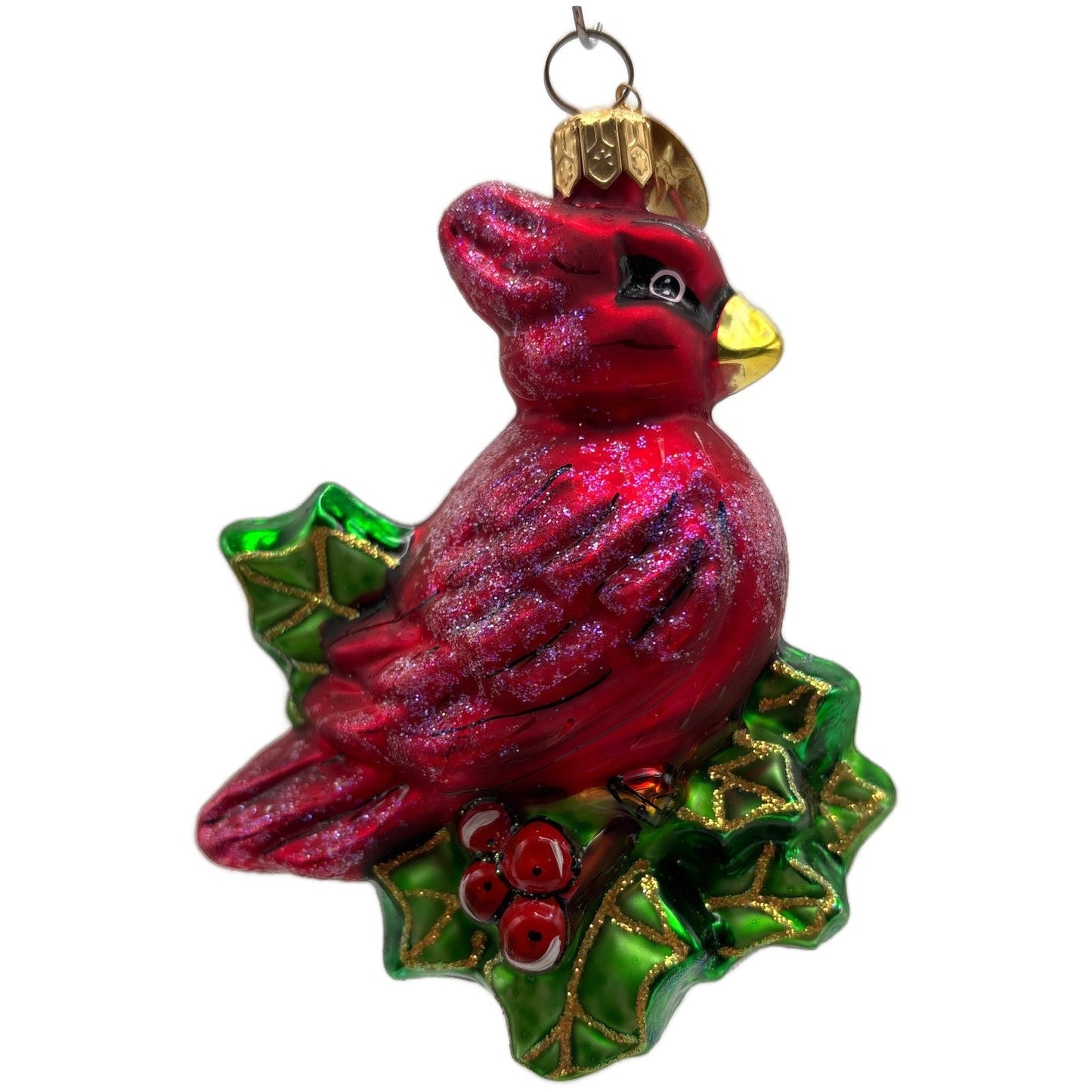 Christopher Radko Holiday Perch Cardinal Holly Glass Christmas Ornament 00-994-0