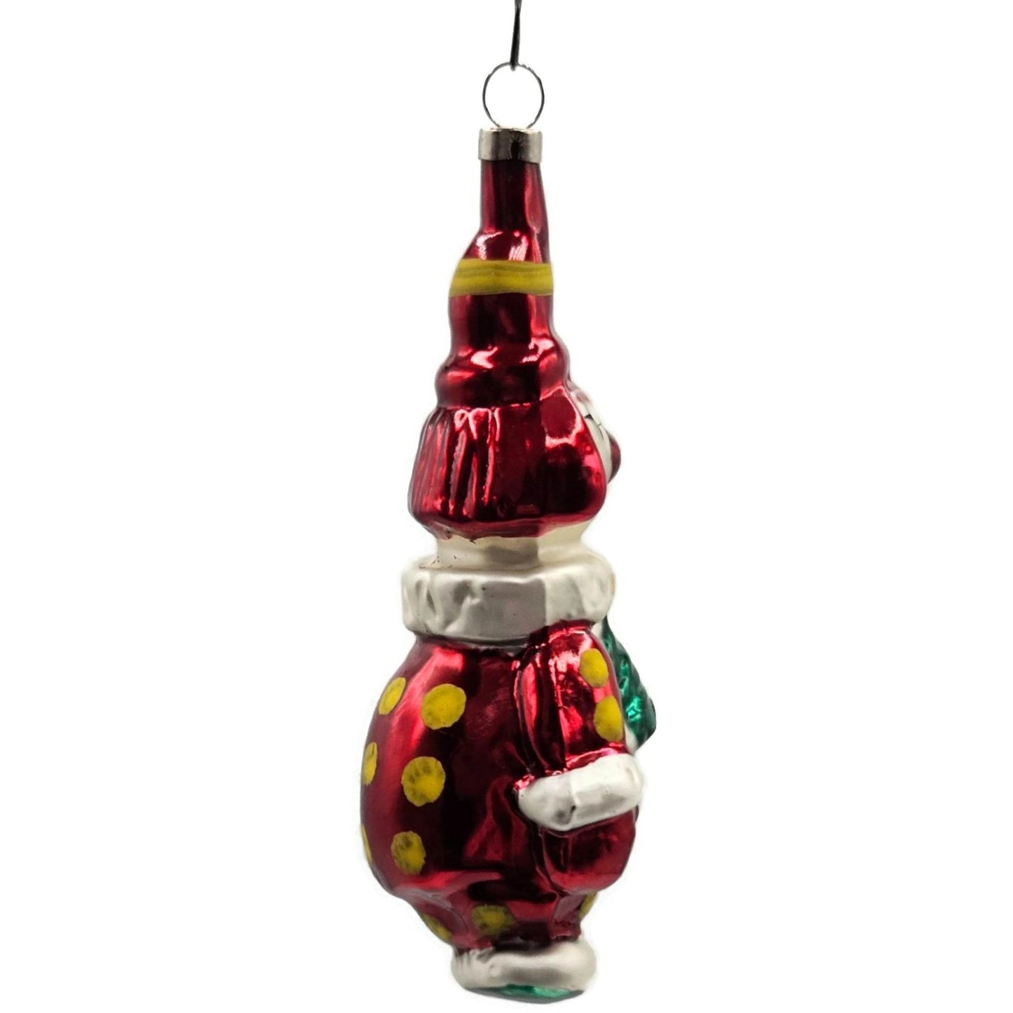 Red Clown Yellow Polka Dot Mercury Glass Christmas Tree Ornament Czechoslovakia