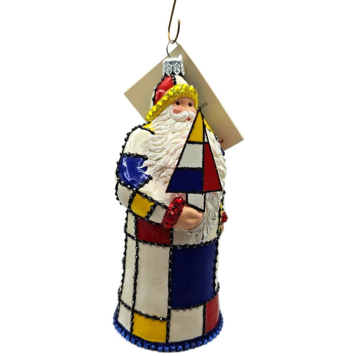 Patricia Breen De Stijl Santa Red Yellow Blue Art Crystals Christmas Ornament