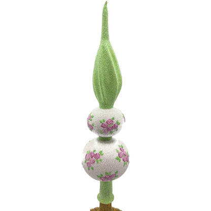 Patricia Breen Miniature Rose Finial Flowers White Green Pink Spring Tree Topper