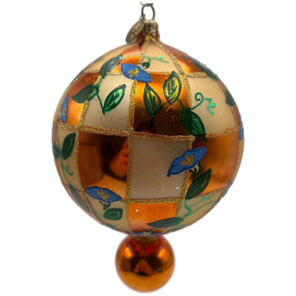 Christopher Radko Heavenly Blue Morning Glory Orange Glass Christmas Ornament
