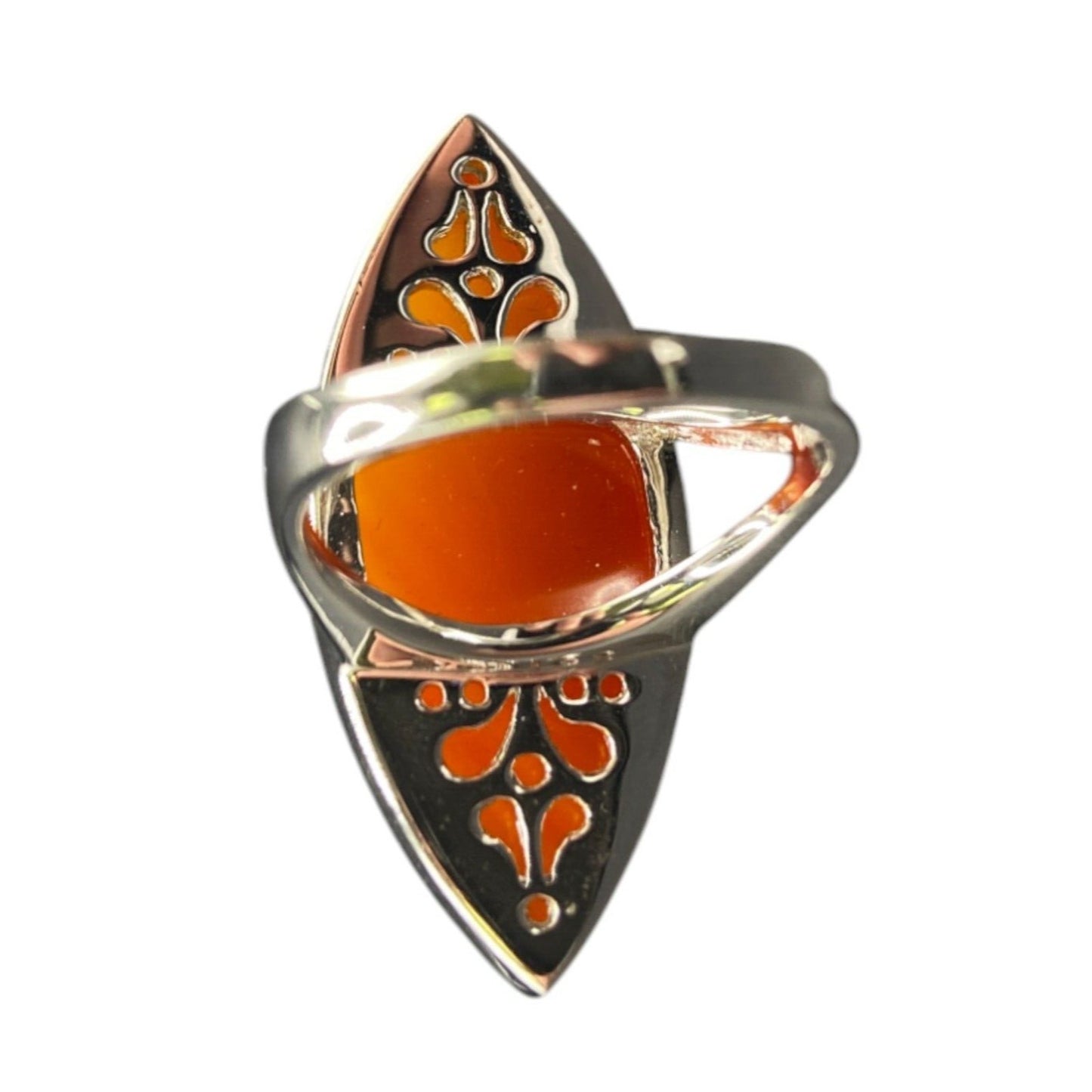 925 Sterling Silver Ring Agate Pink Orange Semi Precious Stone Marquise Size 9