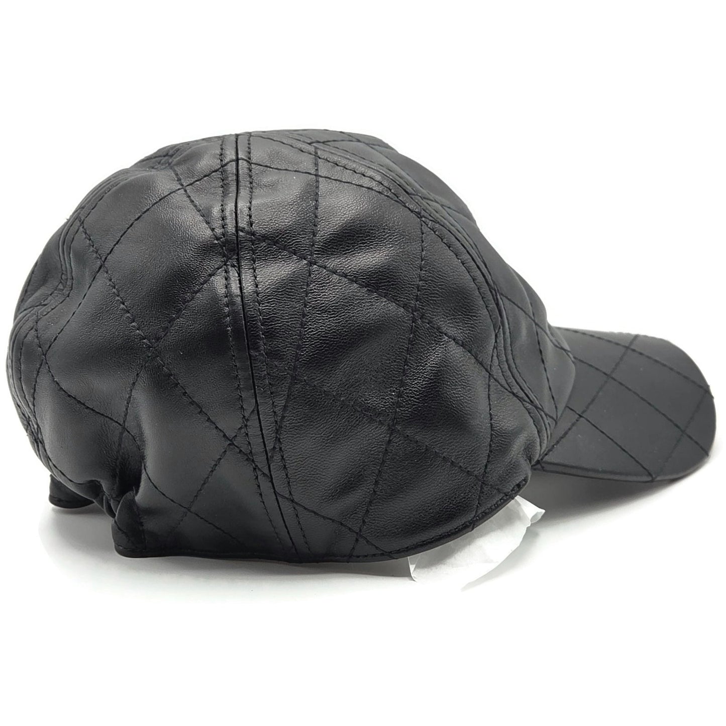 Chanel CC Logo Quilted Lambskin Leather Baseball Cap Hat Black Medium 15B Rare
