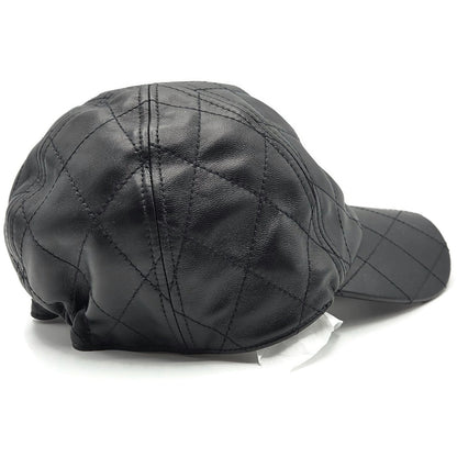 Chanel CC Logo Quilted Lambskin Leather Baseball Cap Hat Black Medium 15B Rare