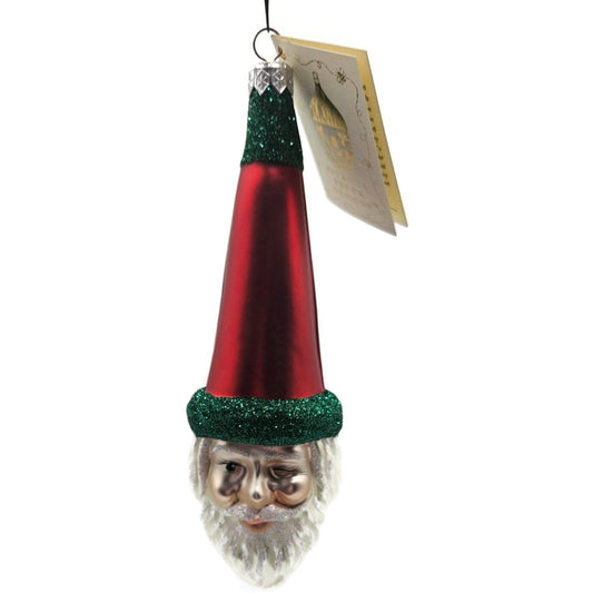 Patricia Breen Wink of His Eye Red Hat Santa Head Green Christmas Tree Ornament