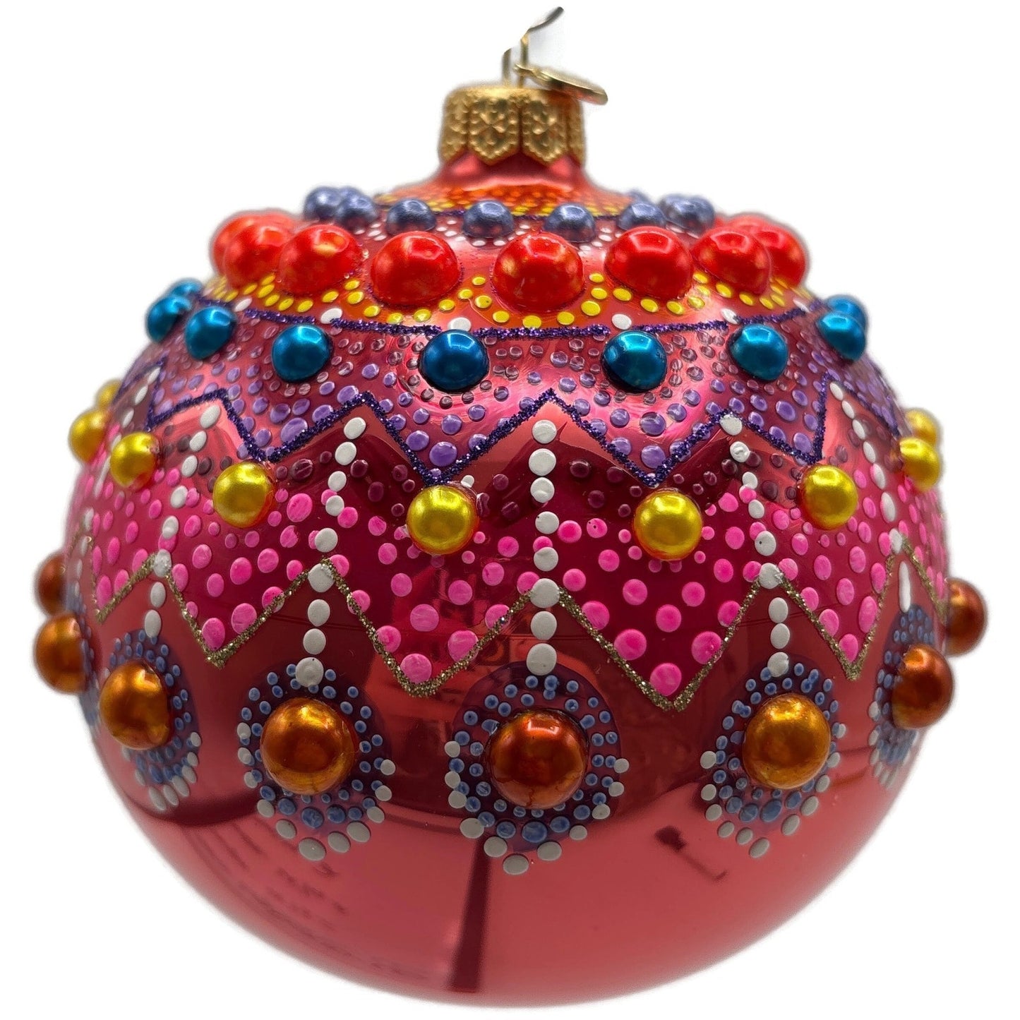 Glitter Lab Coral Mandala Ball Polka Dots Red Gold Christmas Tree Ornament