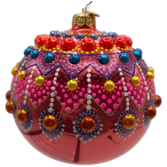 Glitter Lab Coral Mandala Ball Polka Dots Red Gold Christmas Tree Ornament