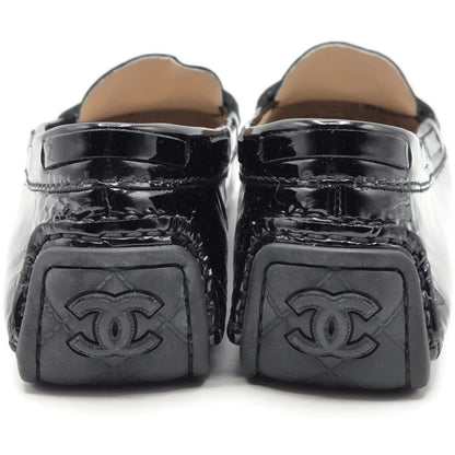 Chanel Black Patent Leather Moccasins Loafers Womens EU 40 / US 10B + Dust Bags