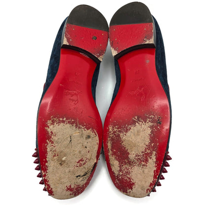 Christian Louboutin Harvanana Flat Veau Velours Blue Size 39 Spikes Crest Loafer