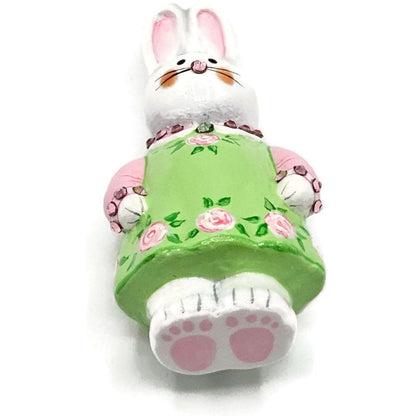 Patricia Breen Miniature Sculpture Bunny Girl Green Pink Roses Easter Ornament