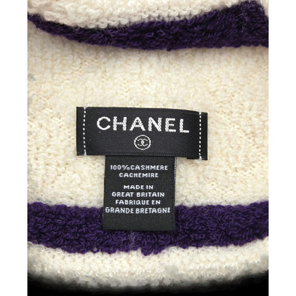 Chanel CC Logo Cashmere Beanie Hat Purple White Pom Pom Great Britain Rare