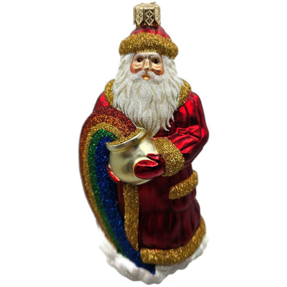 Patricia Breen Rainbow Santa Claus Red Glass Christmas Tree Ornament CATZ 2029