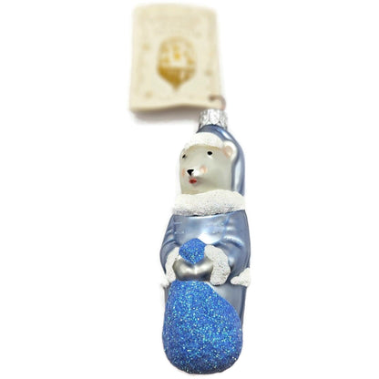 Patricia Breen Festive Mouse Light Blue Hand Blown Glass Christmas Tree Ornament