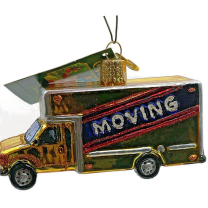Moving Truck Ornament OWC Gold Vehicle Glittered Old World Christmas Tree Decor