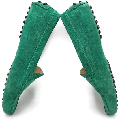 Tod’s Green Suede Leather Rubber Sole Moccasin Driving Loafers Womens 39.5 w Box